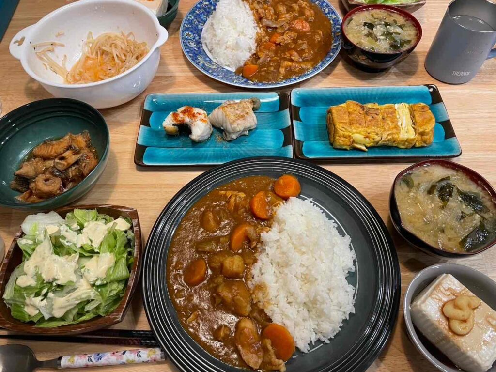 カレー、すずきの南蛮漬け＆塩焼き