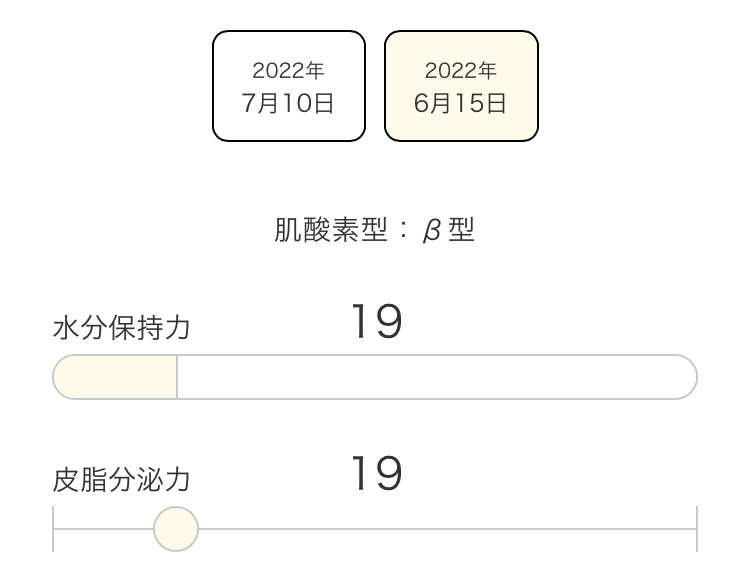 IPSAの肌質診断結果。水分保持力・皮脂分泌力共に19という結果。